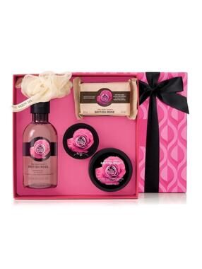 British Rose The Body Shop Gift Set Box Brand NEW Pink Body Wash Loofah Cream